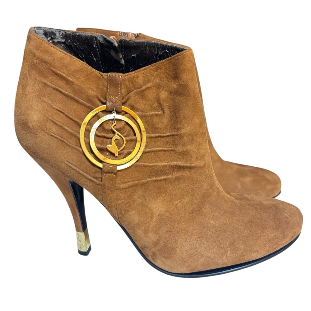 Baby Phat heels brown suede gold cat detail stiletto heel size 9